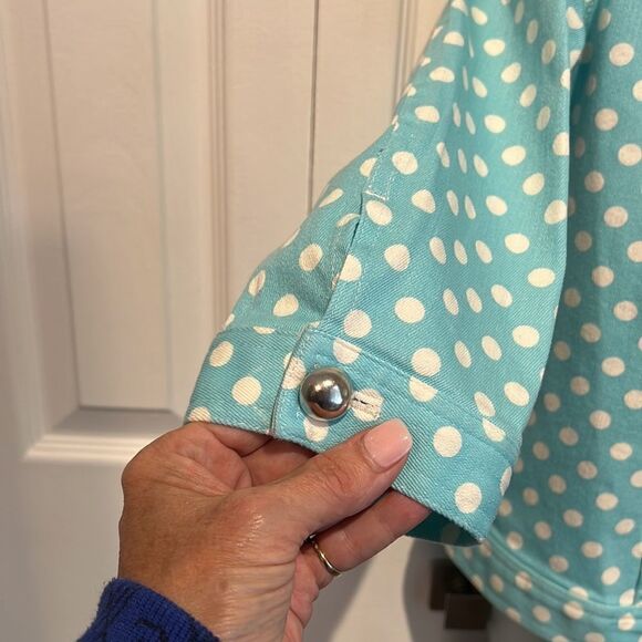💥Host Pick 💥 Christopher & Banks Polka Dot Denim Jacket Size Medium Petite - Picture 7 of 13